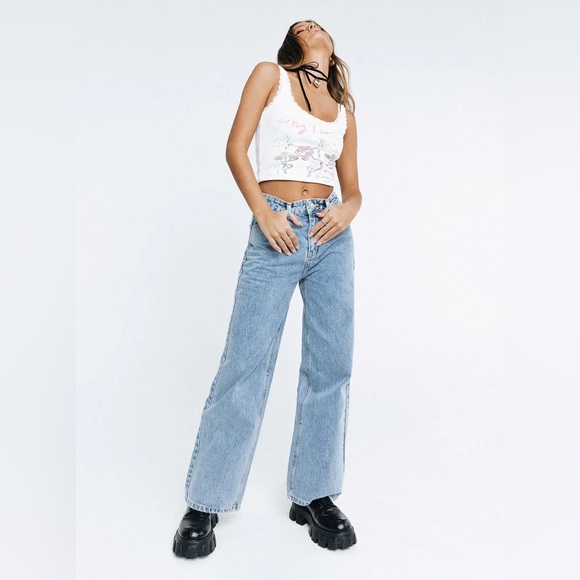 NWT Princess Polly Denver Straight Leg Jeans Womens Size 10 Wide New Blue Denim - Picture 5 of 14